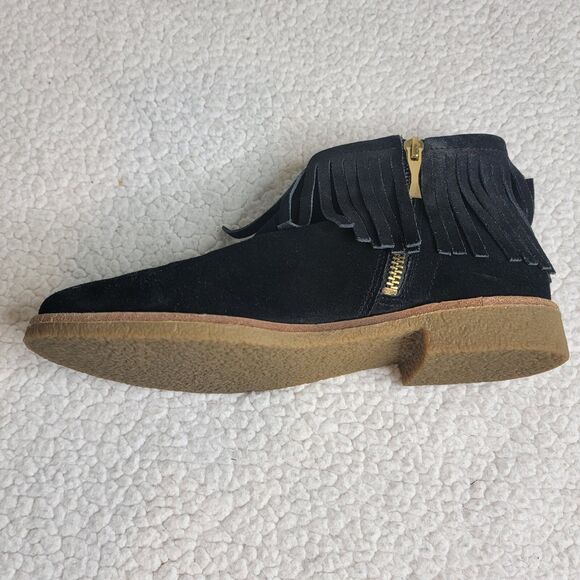 Kate Spade Women's Size 7.5M Round Toe Fringe Ankle Gold Side Zip Boots Black - Picture 7 of 12